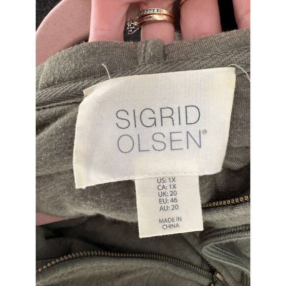 Sigrid Olsen Olive Green Quilted Zip-Up Hoodie Jacket With Drawstring Hood - Picture 7 of 9